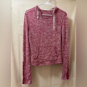Aeropostale BOGO Pink Marled Hoodie Lace Sleeve Detail Cropped Women’s Small ⚫️